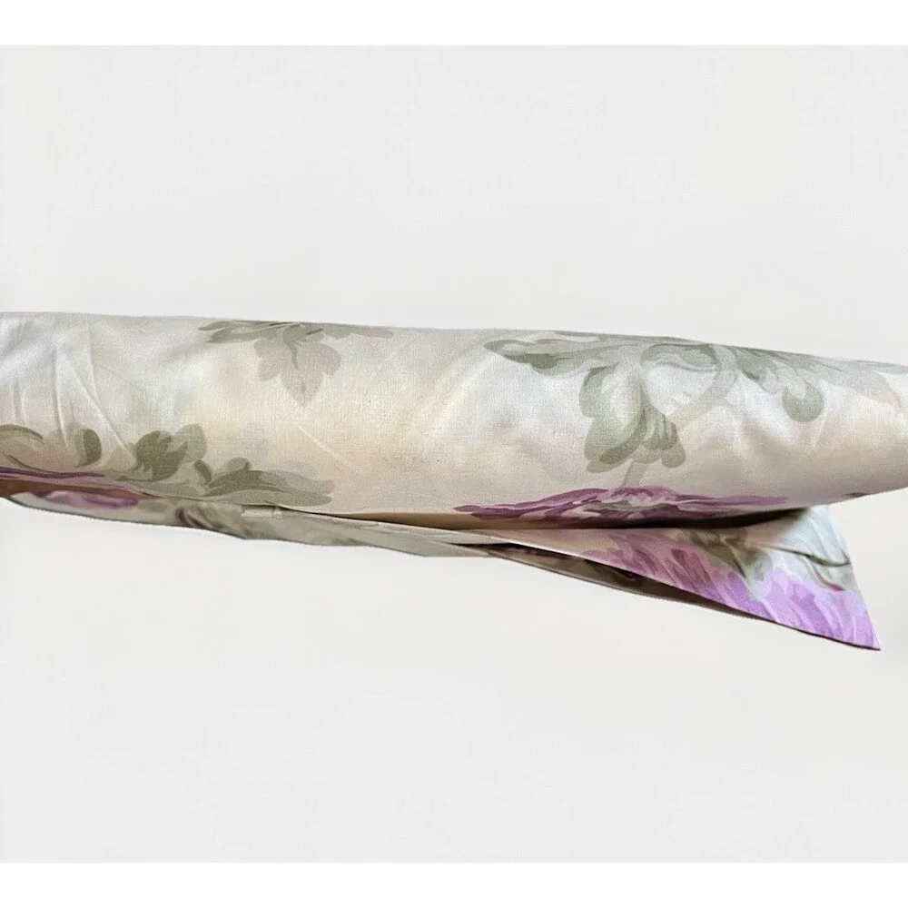 Ralph Lauren Violette Purple Cabbage Rose Floral Queen Flat Sheet Vintage 300 TC